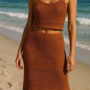 House of Harlow 1960 Terracotta Knit Top and Skirt Set